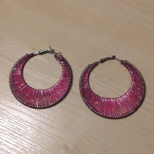 🐳TWO FOR $9🐳 Silver & pink thread hoop earrings